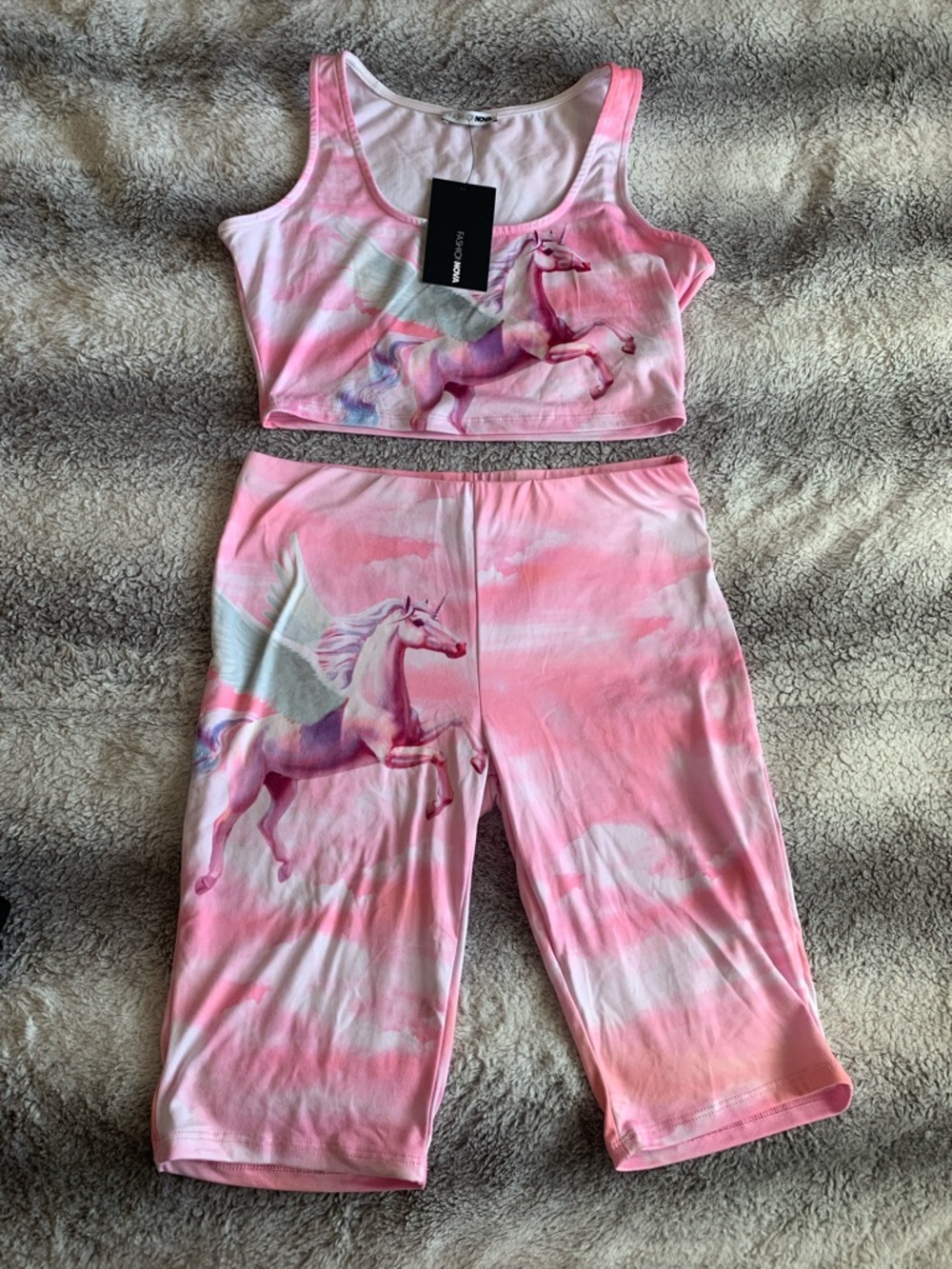 4/$30 Unicorn Two-Piece Crop Top & Biker Shorts Set